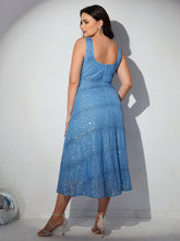 D&M Plus Size Women's Cocktail Dress With Wave Stripe Sequin Design, Open Back And Flared Hem